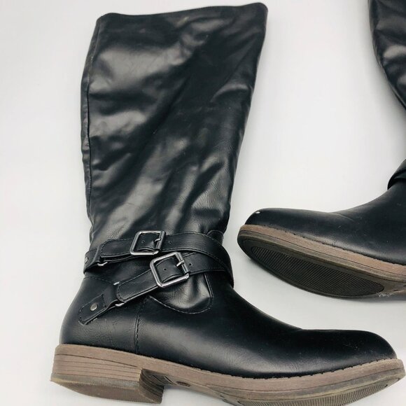 black mid calf boots zip up po#000602 1" heel buckles size 8 READ - Picture 2 of 6